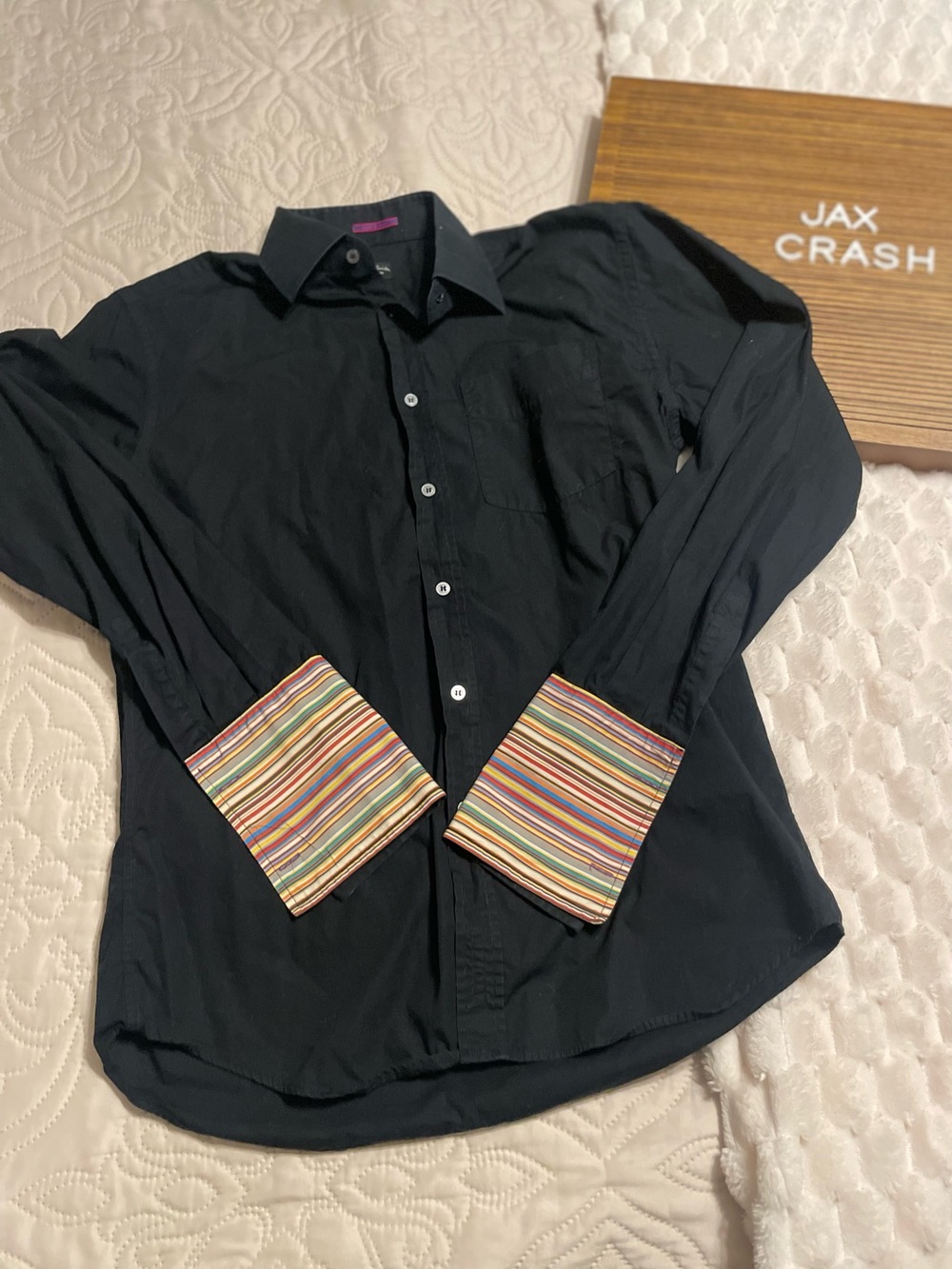 Paul Smith Black Button-Down Shirt with Multicolor Stripe French Cuffs